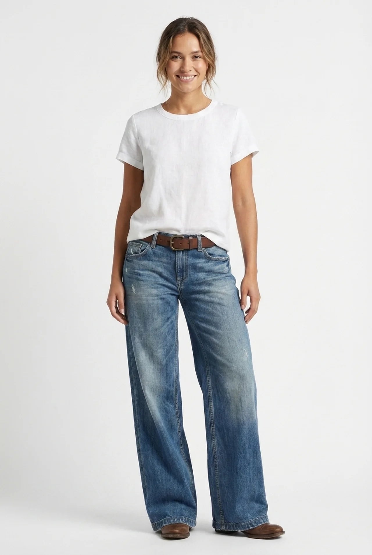 Dames jeans wijde pijp hoge taille denim