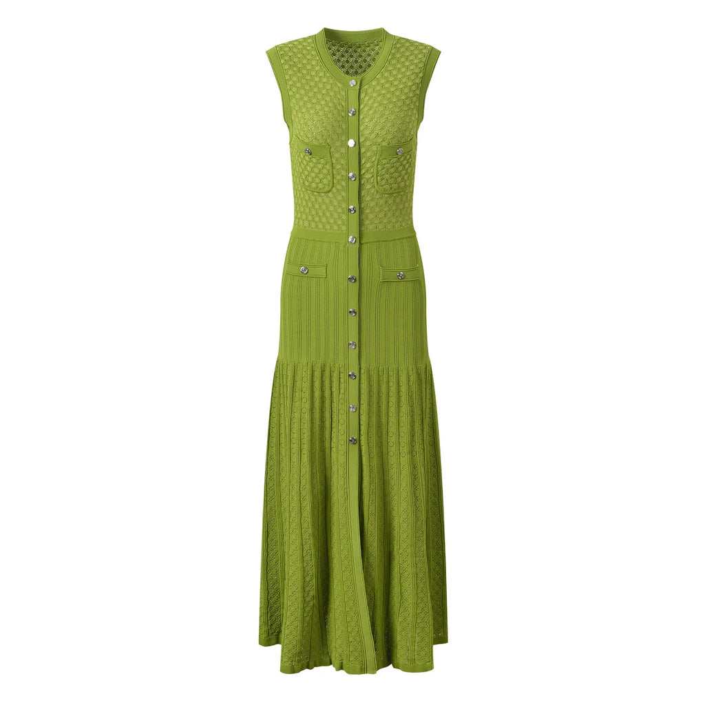 Yolande Gebreide Maxi Jurk met Knoopsluiting