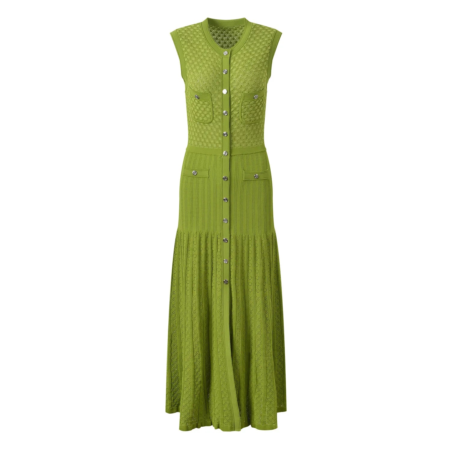 Yolande Gebreide Maxi Jurk met Knoopsluiting