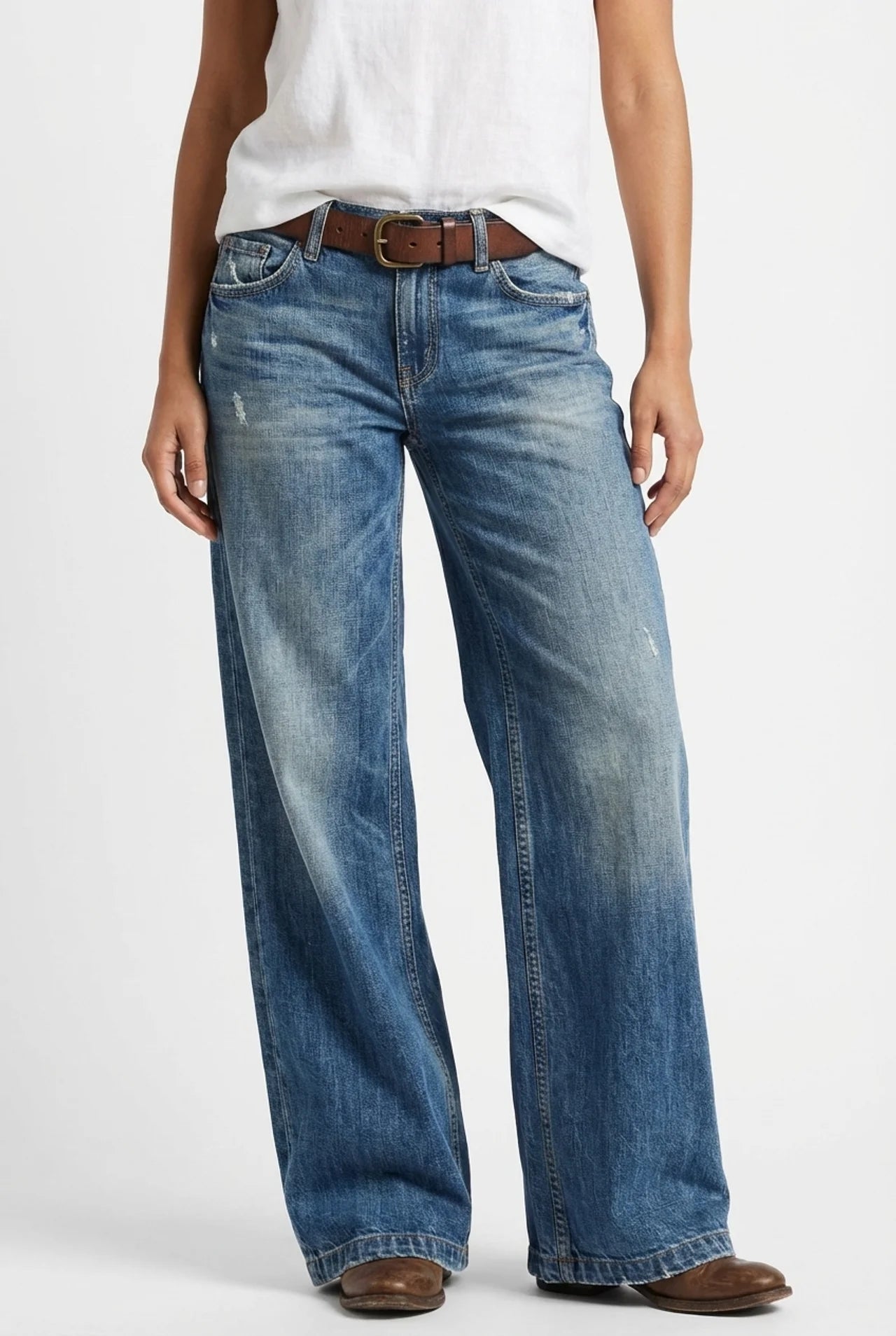 Dames jeans wijde pijp hoge taille denim