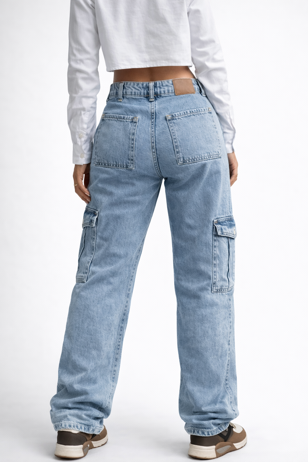 Dames cargo jeans lage taille rechte pijp blauw