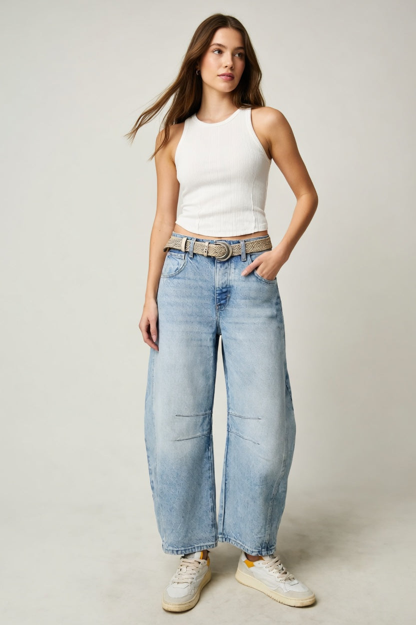 Dames jeans wijde pijp middelhoge taille denim