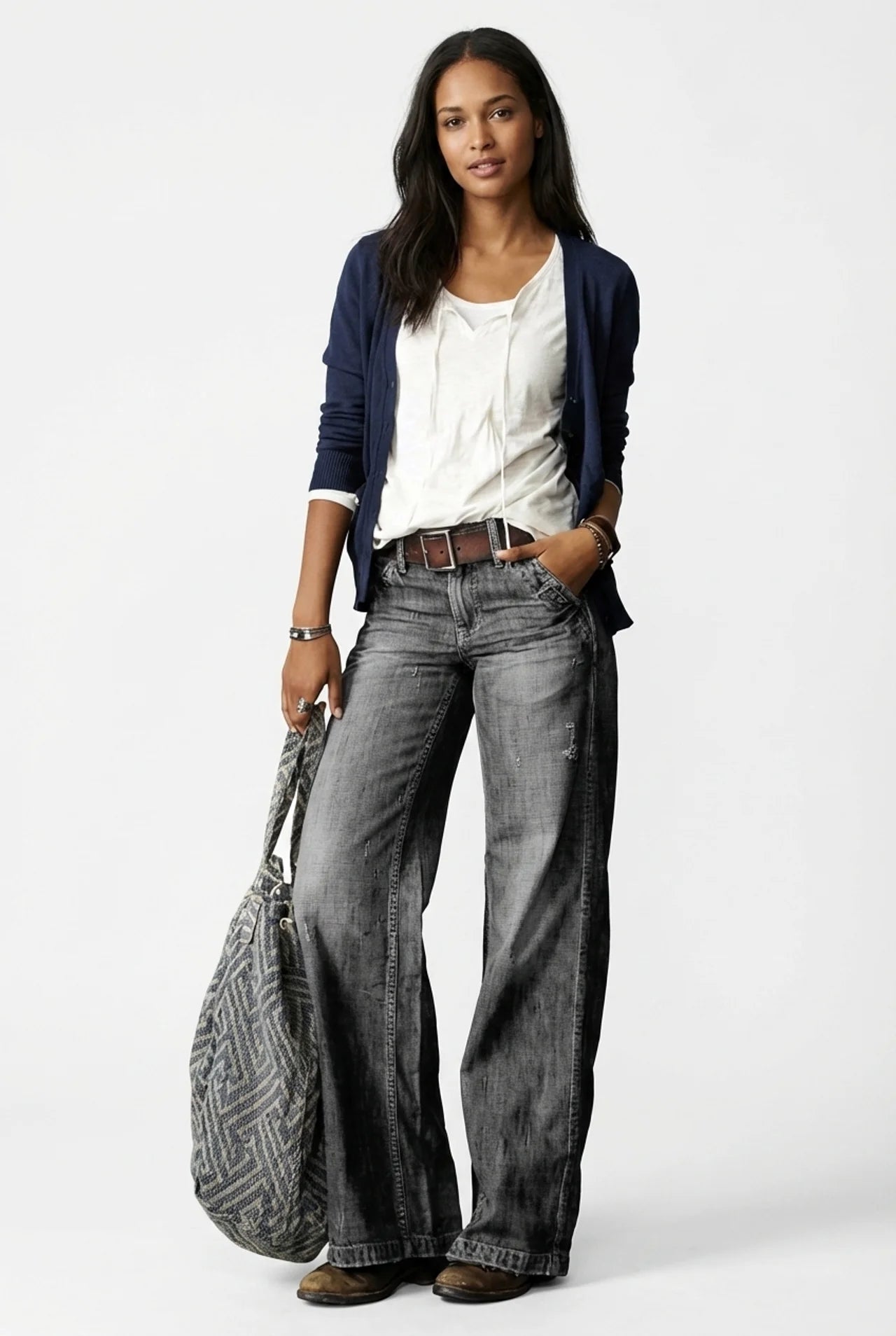 Dames jeans wijde pijp hoge taille denim