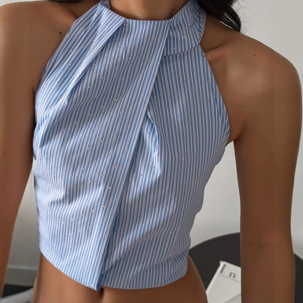 Félicie Halter Top met Gestreepte Drapering en Open Rug