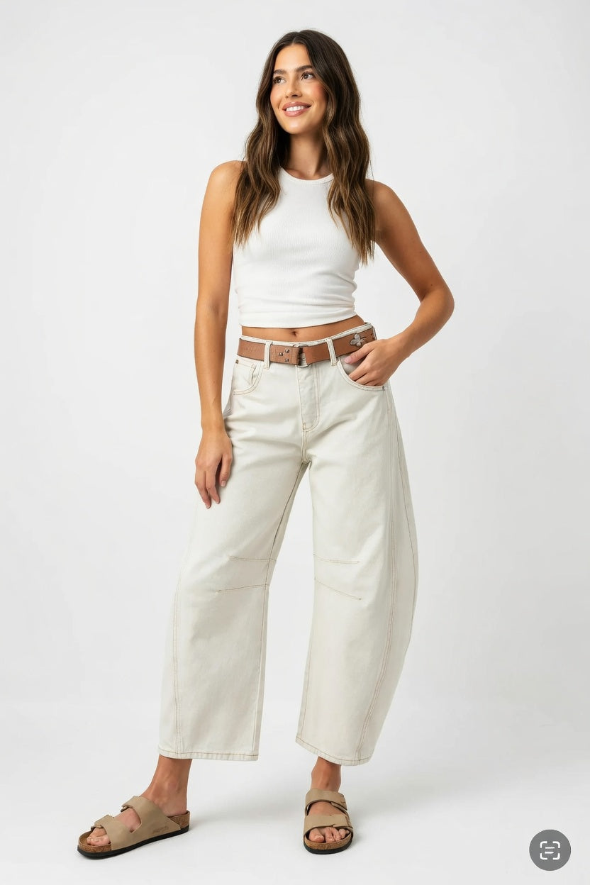 Dames jeans wijde pijp middelhoge taille denim