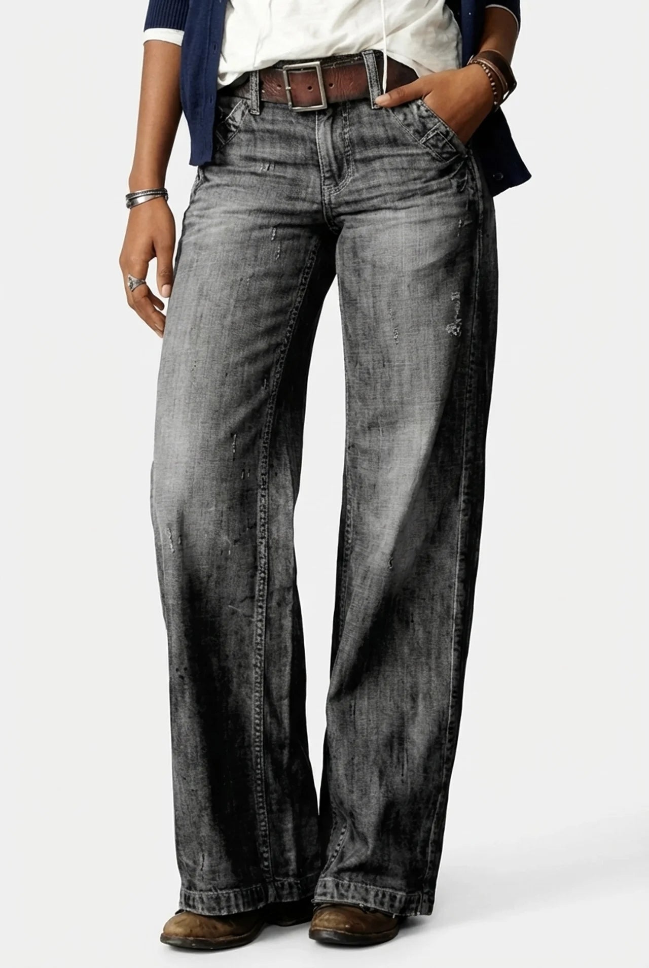 Dames jeans wijde pijp hoge taille denim