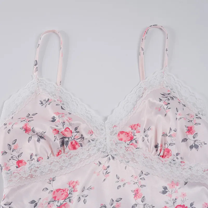 Élisabeth Satijnen Slip Dress Bloemenprint Kant