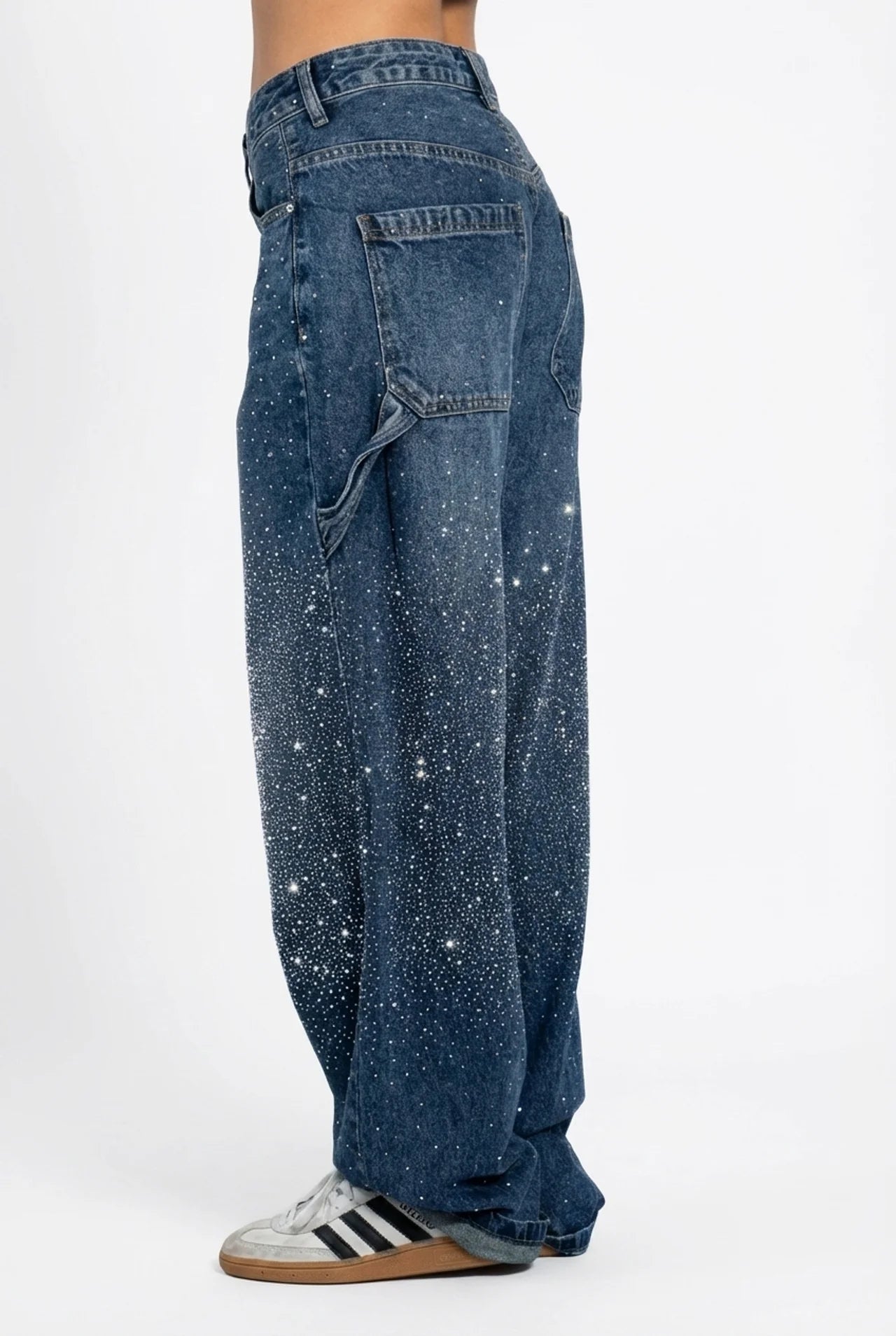 Dames jeans wijde pijp middelhoge taille met strass
