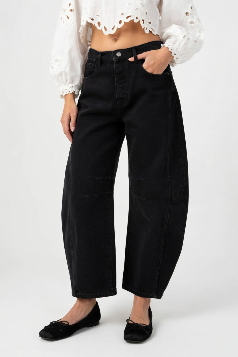 Dames jeans wijde pijp middelhoge taille denim