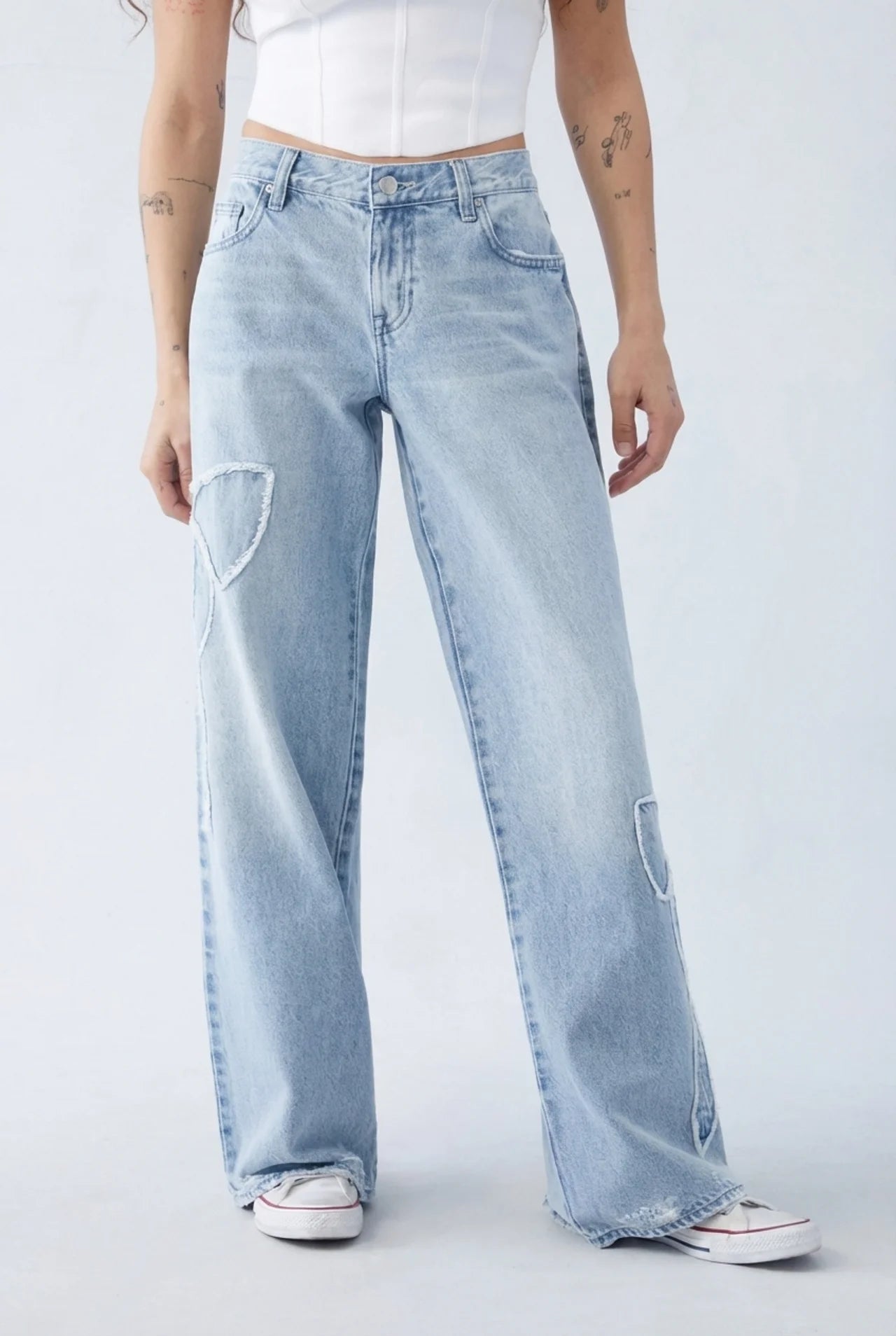 Dames jeans wijde pijp hoge taille met strikdetails blauw