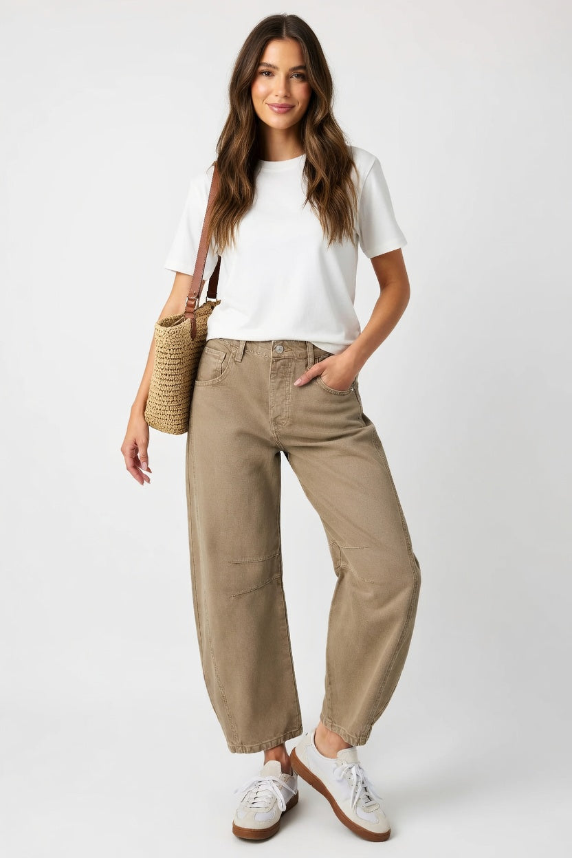 Dames jeans wijde pijp middelhoge taille denim