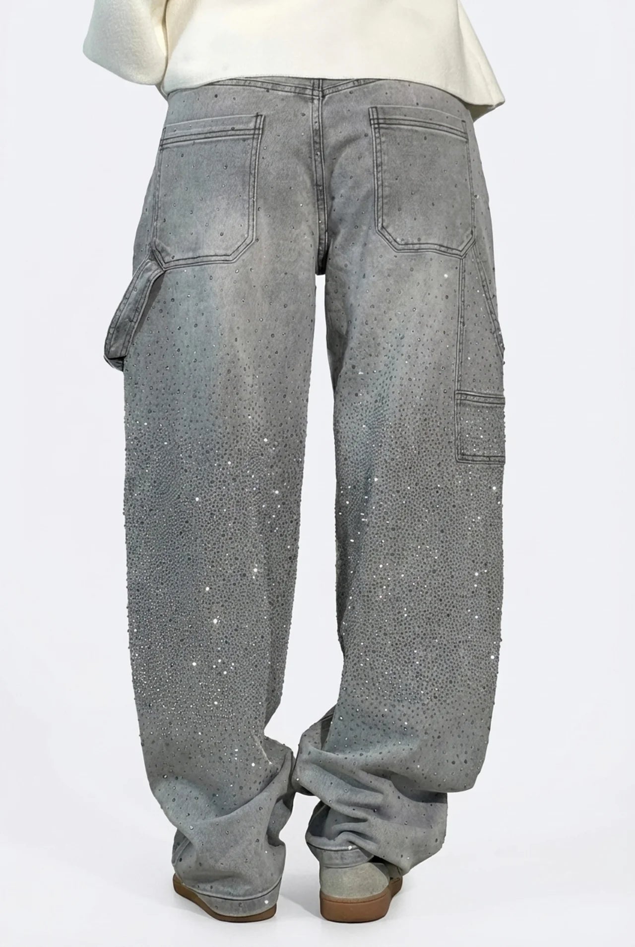 Dames jeans wijde pijp middelhoge taille met strass