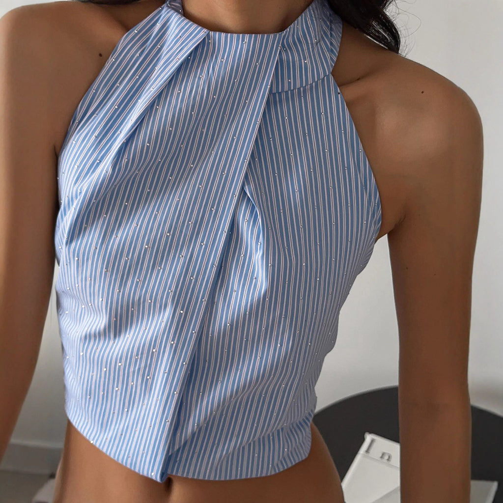 Félicie Halter Top met Gestreepte Drapering en Open Rug