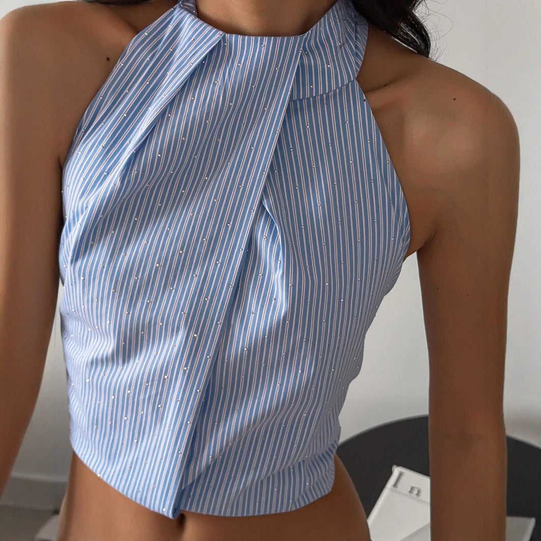Félicie Halter Top met Gestreepte Drapering en Open Rug
