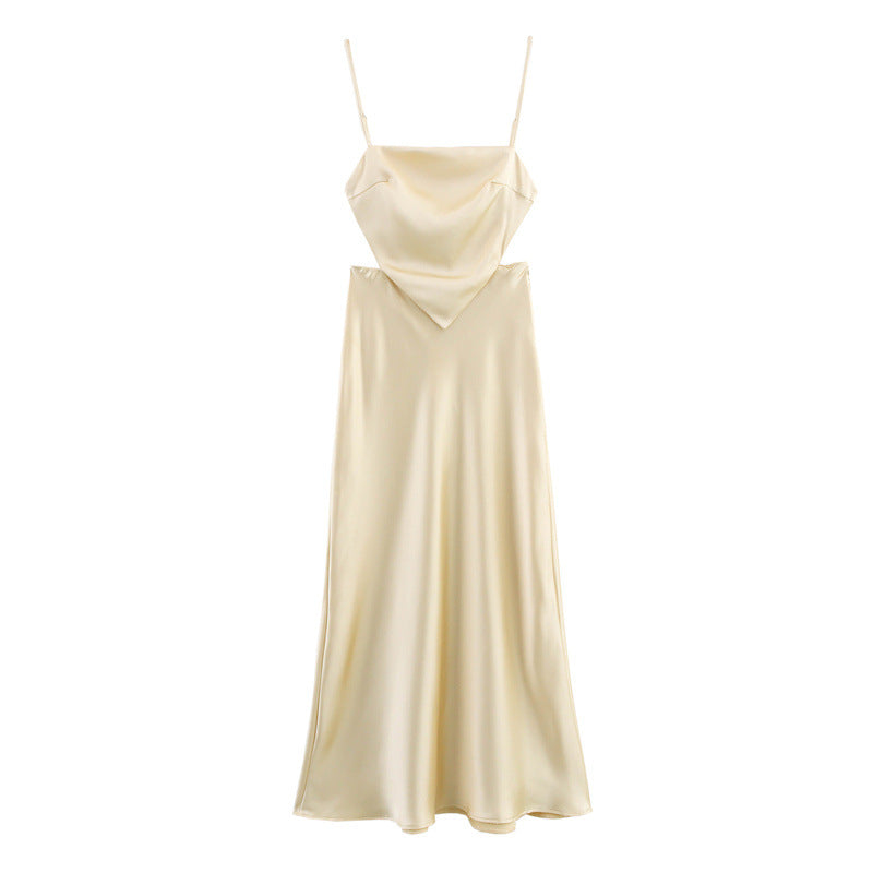 Jacqueline Satijnen Midi Jurk Cut-out Taille