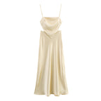 Jacqueline Satijnen Midi Jurk Cut-out Taille