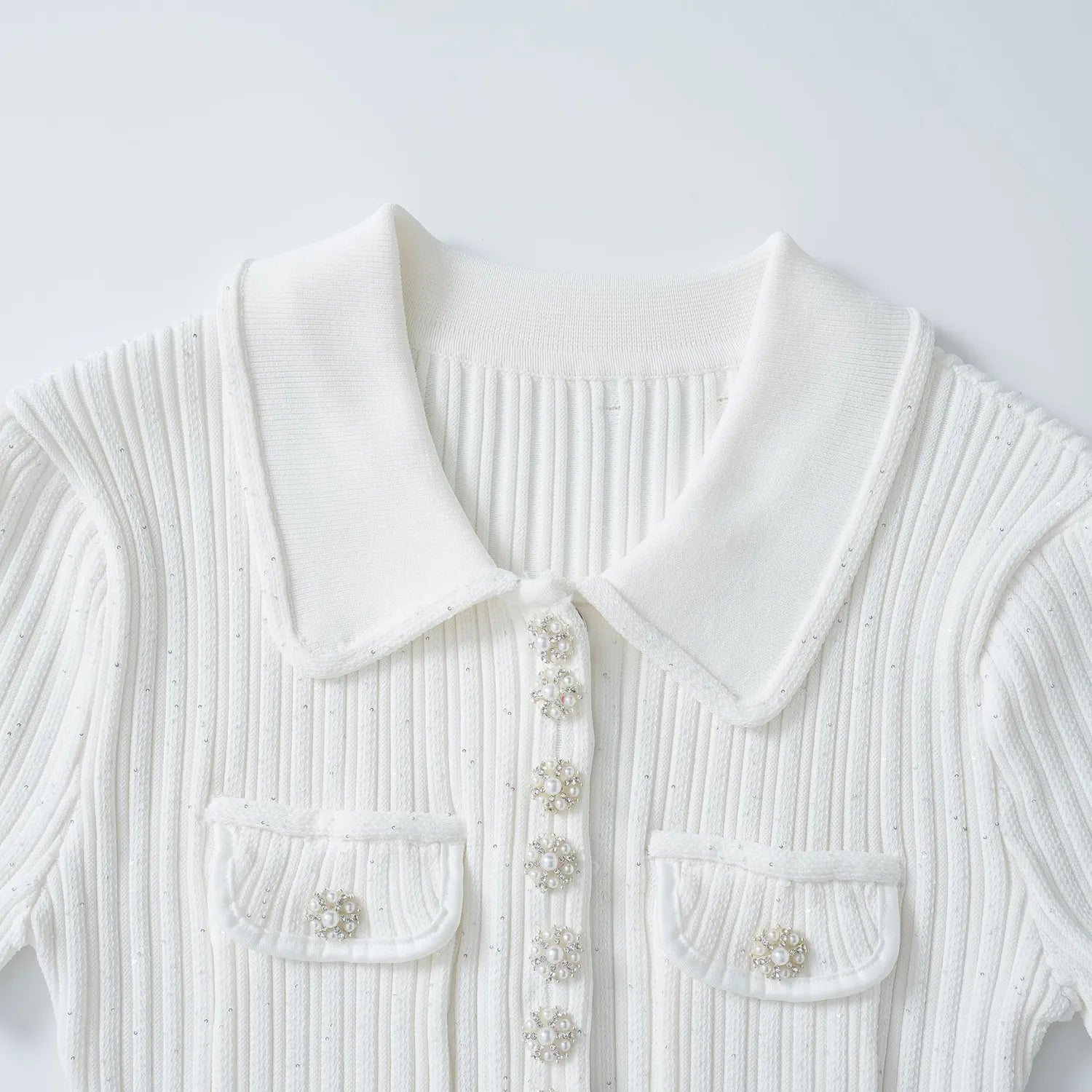 Françoise Gebreide Mini Jurk Polokraag Zirkonia Knopen