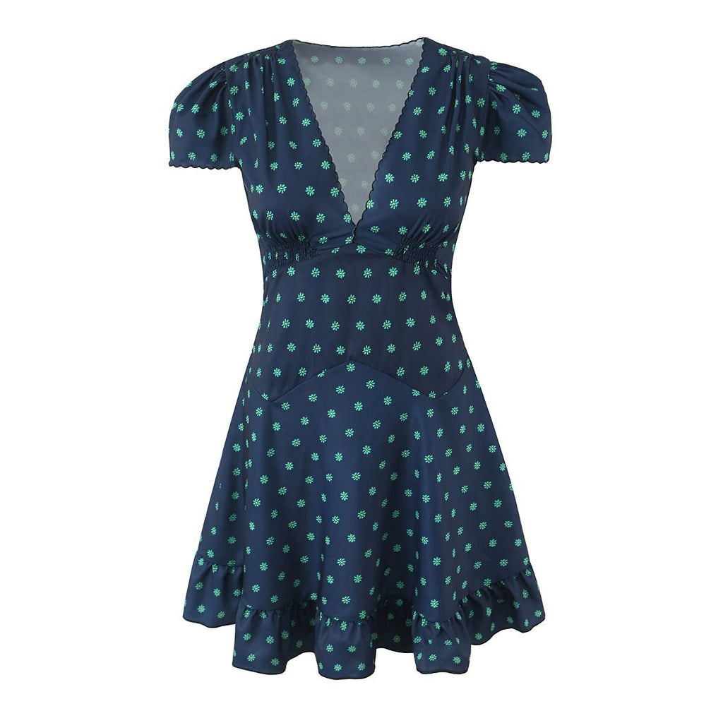 Flavie Mini Jurk Bloemenprint Diepe V-hals