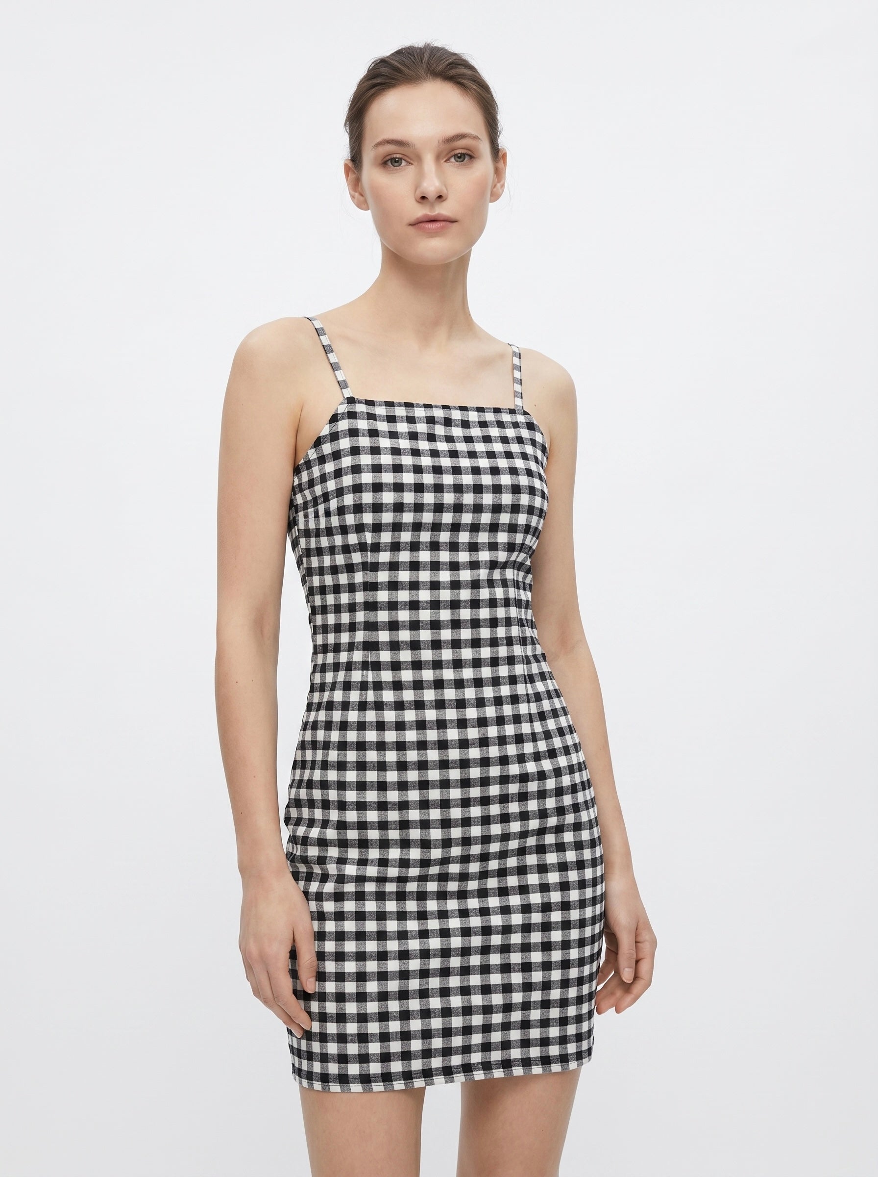 Cécile Mini Jurk met Spaghettibandjes en Gingham Ruit