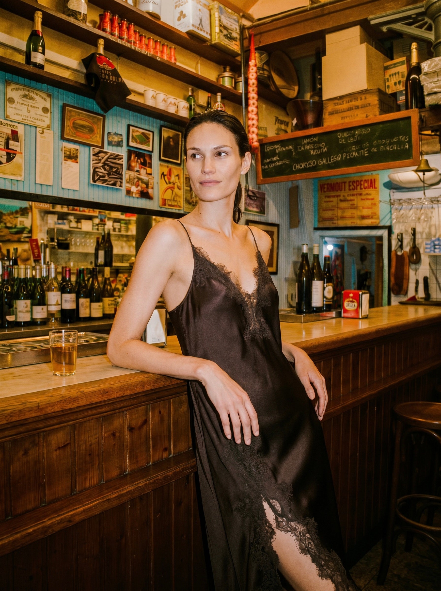 Océane Satijnen Slip Dress Kanten Zijpaneel V-hals