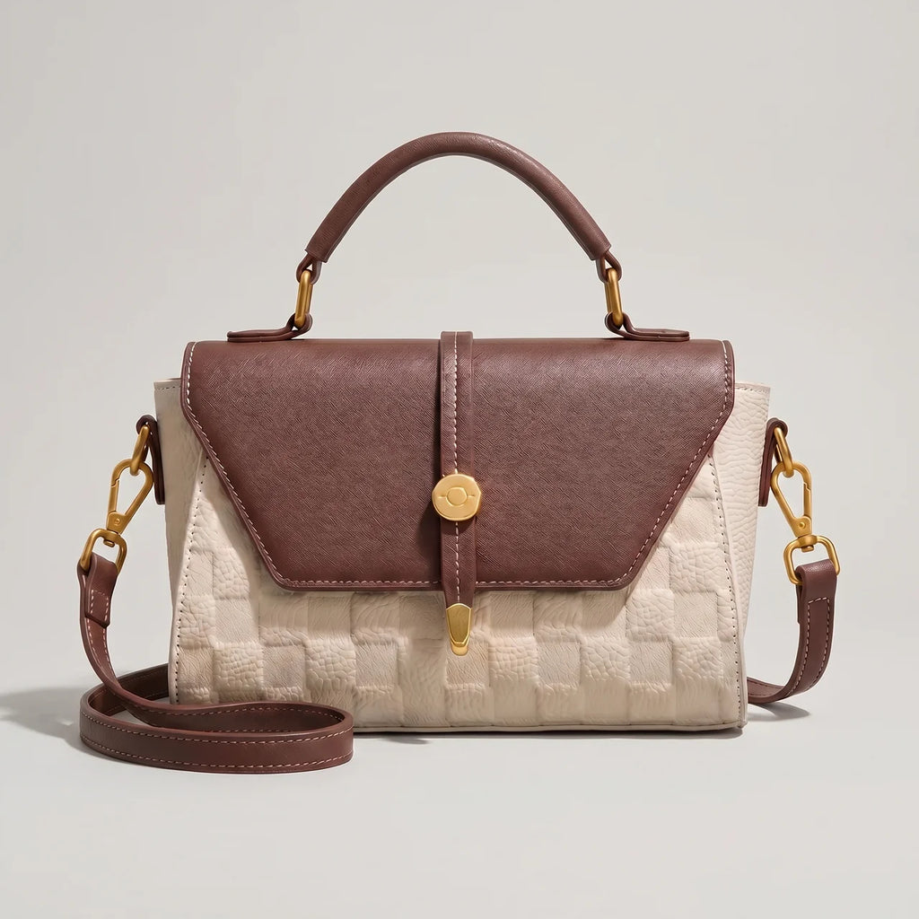 Seren Leren Handtas met Contrasterende Flap