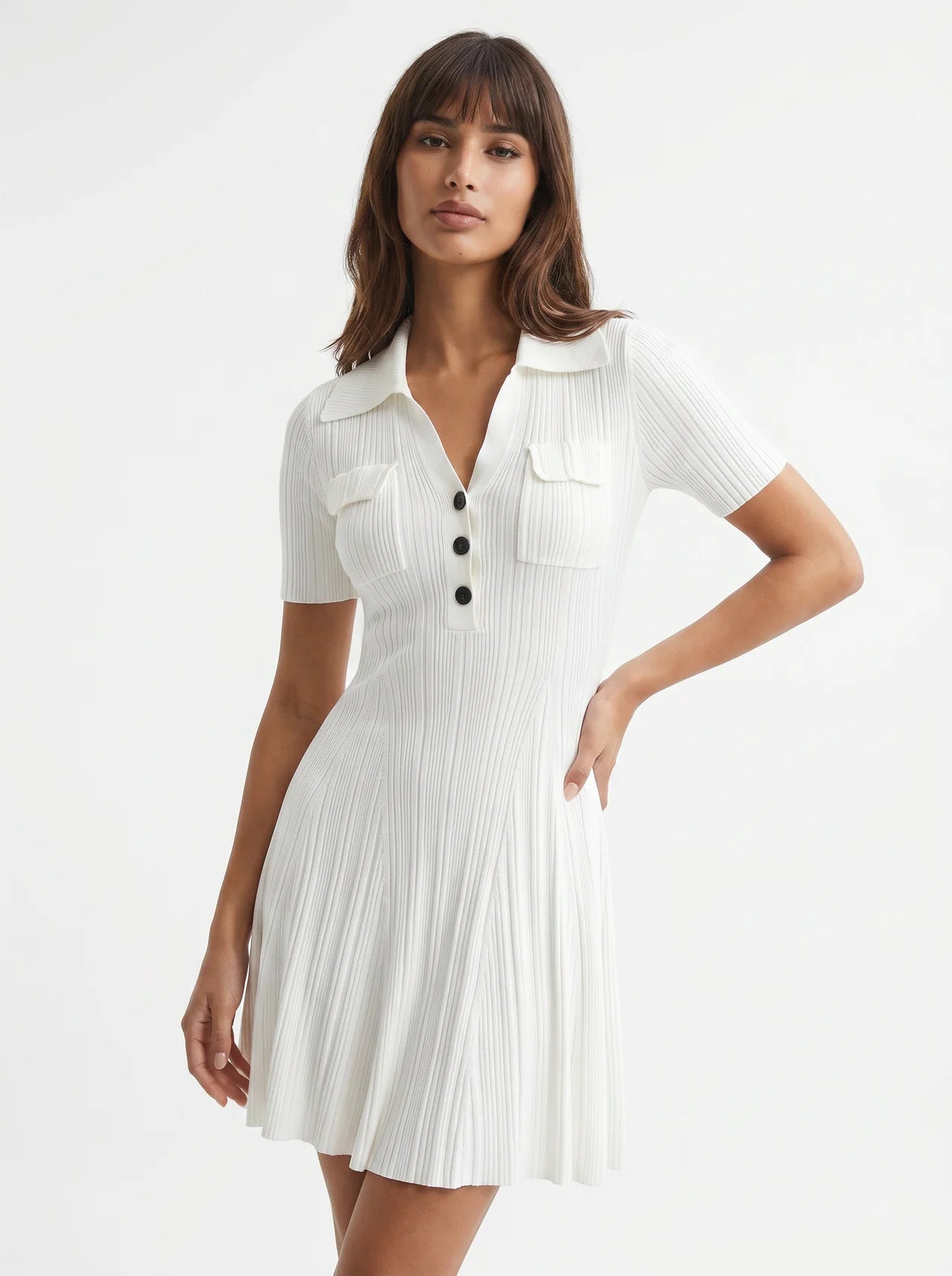 Aline Gebreide Mini Jurk met Polokraag