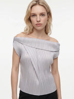 Bérénice Geplisseerde Top met Asymmetrische Drapering