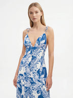 Laure Maxi Jurk met Tropische Print en Knopenrij