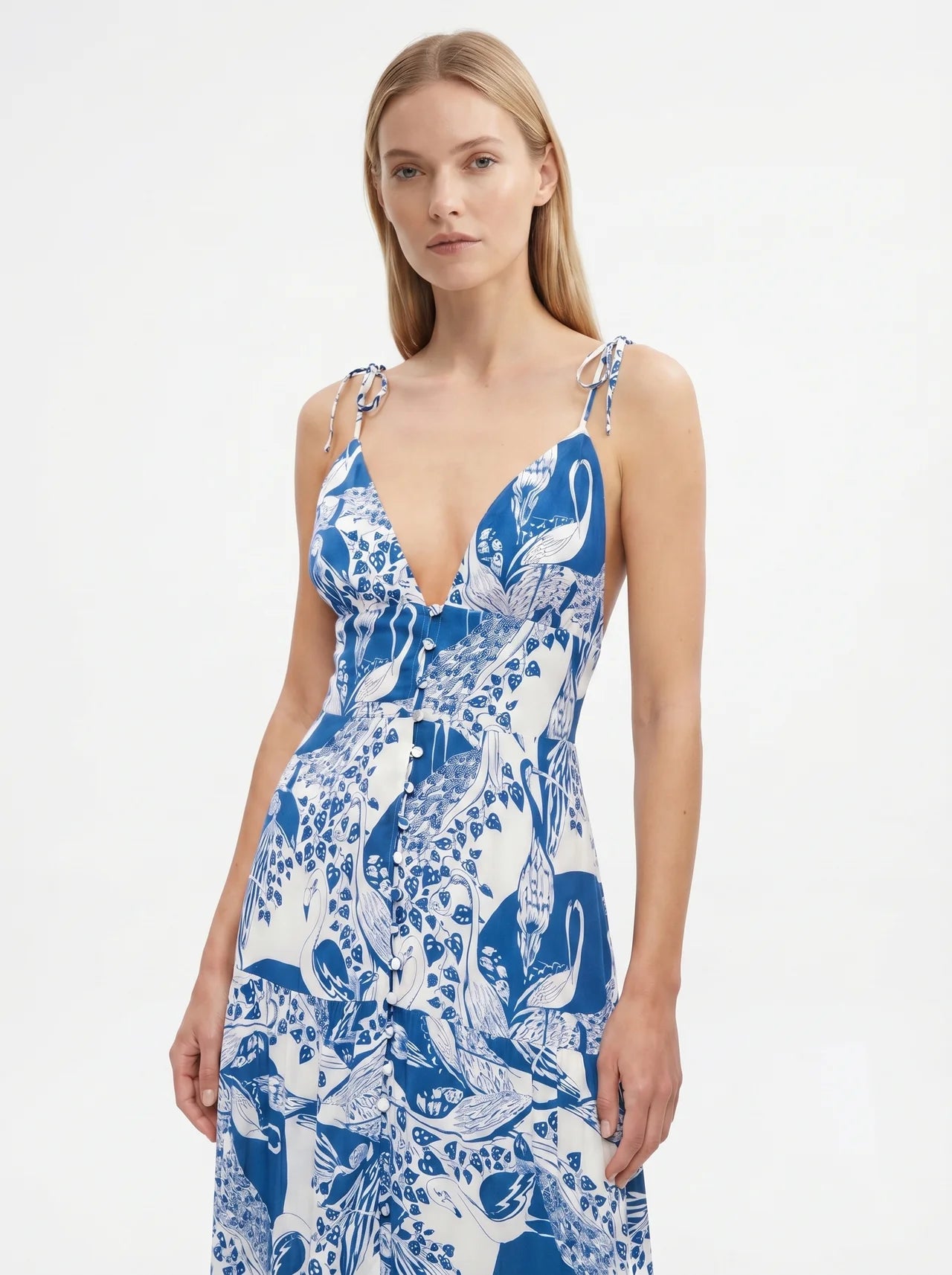 Laure Maxi Jurk met Tropische Print en Knopenrij