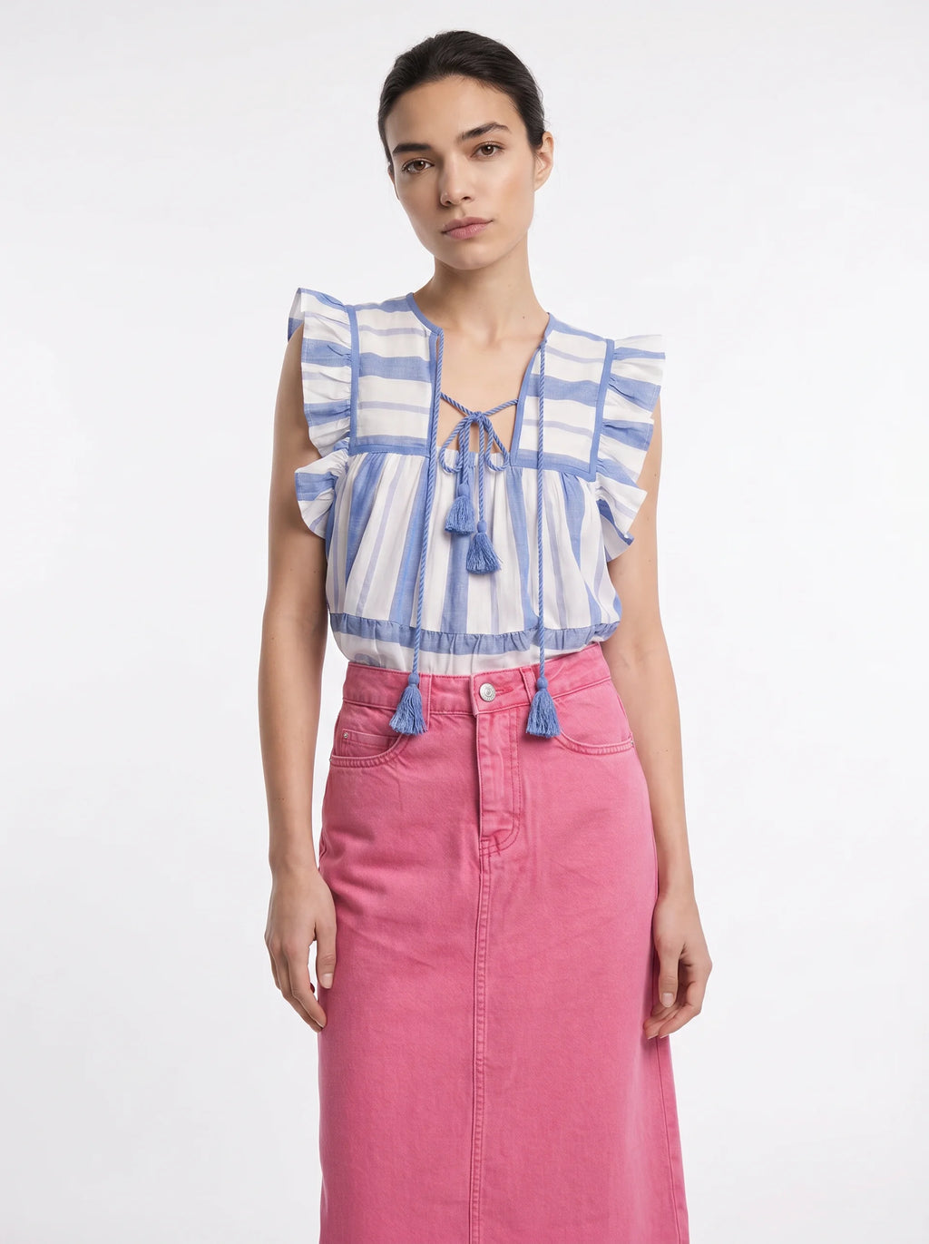 Léontine Midi Jeansrok Hoge Taille