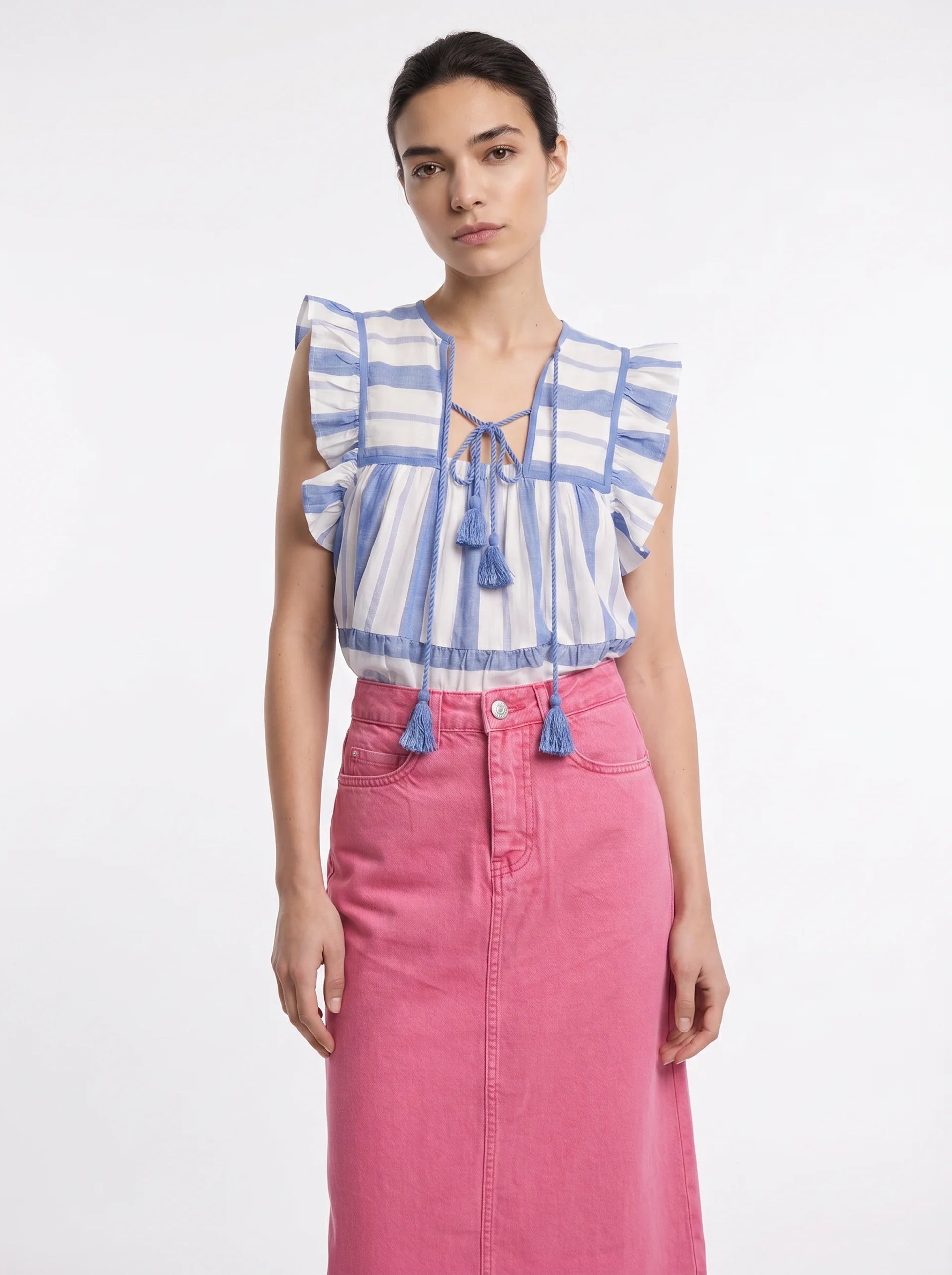 Léontine Midi Jeansrok Hoge Taille