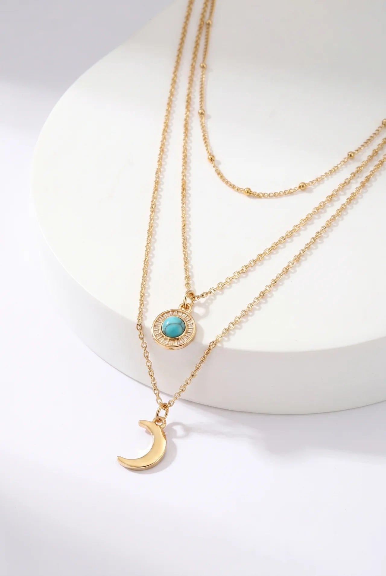 Luna Dubbele Ketting met Maan en Turquoise Hanger