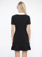 Athénaïs Tweed Mini Jurk Witte Contrastkraag Parel Knopen