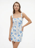 Élodie Mini Jurk met Corset en Toile de Jouy Print