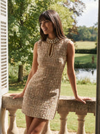 Adélaïde Tweed Mini Jurk Kristallen Staande Hals