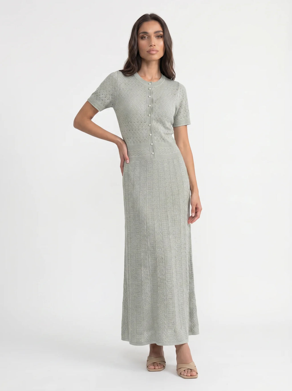 Isolde Gebreide Midi Jurk met Knoopsluiting