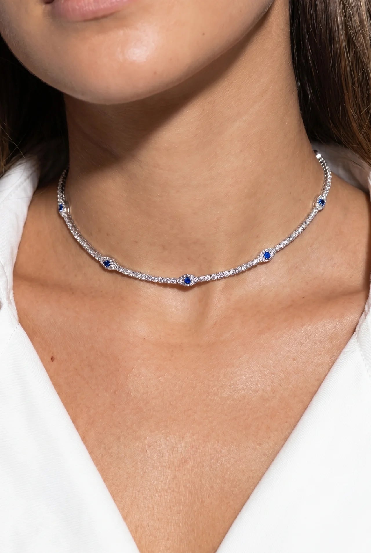 Mila Tennis Ketting met Evil Eye en Zirkonia