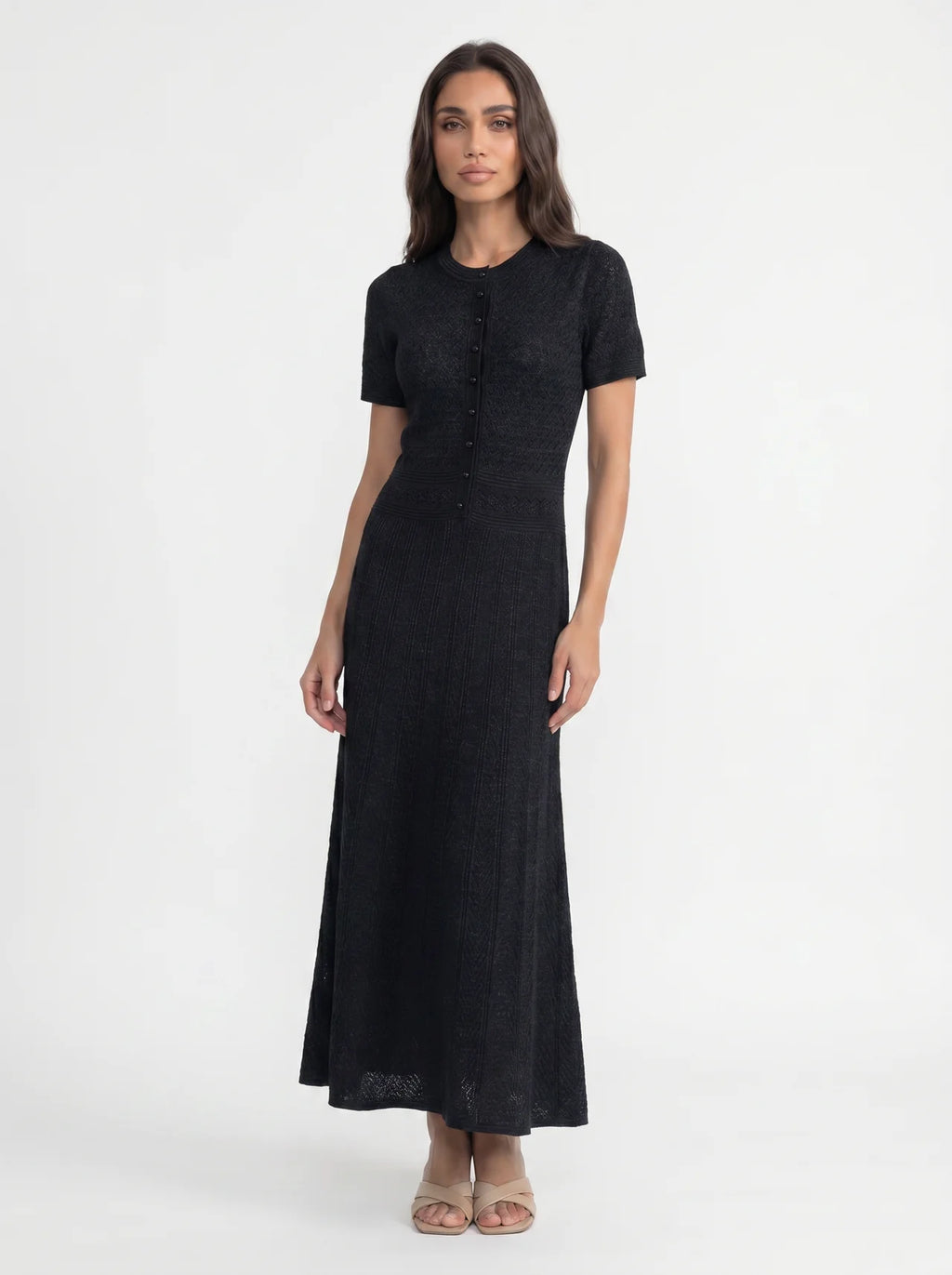 Isolde Gebreide Midi Jurk met Knoopsluiting