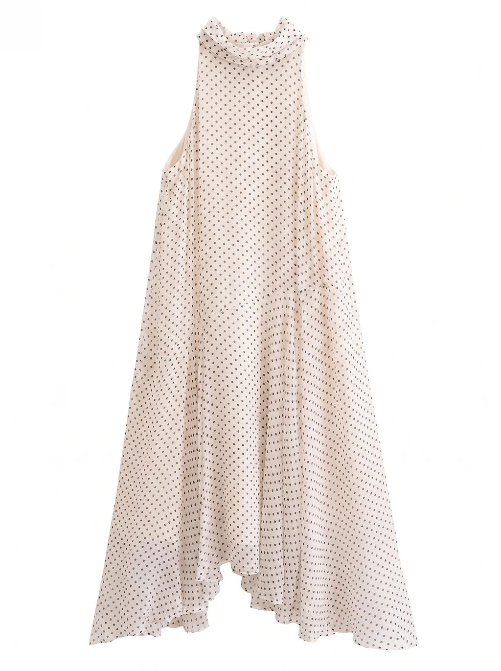 Oriane Chiffon Midi Jurk Polkadot Halternek