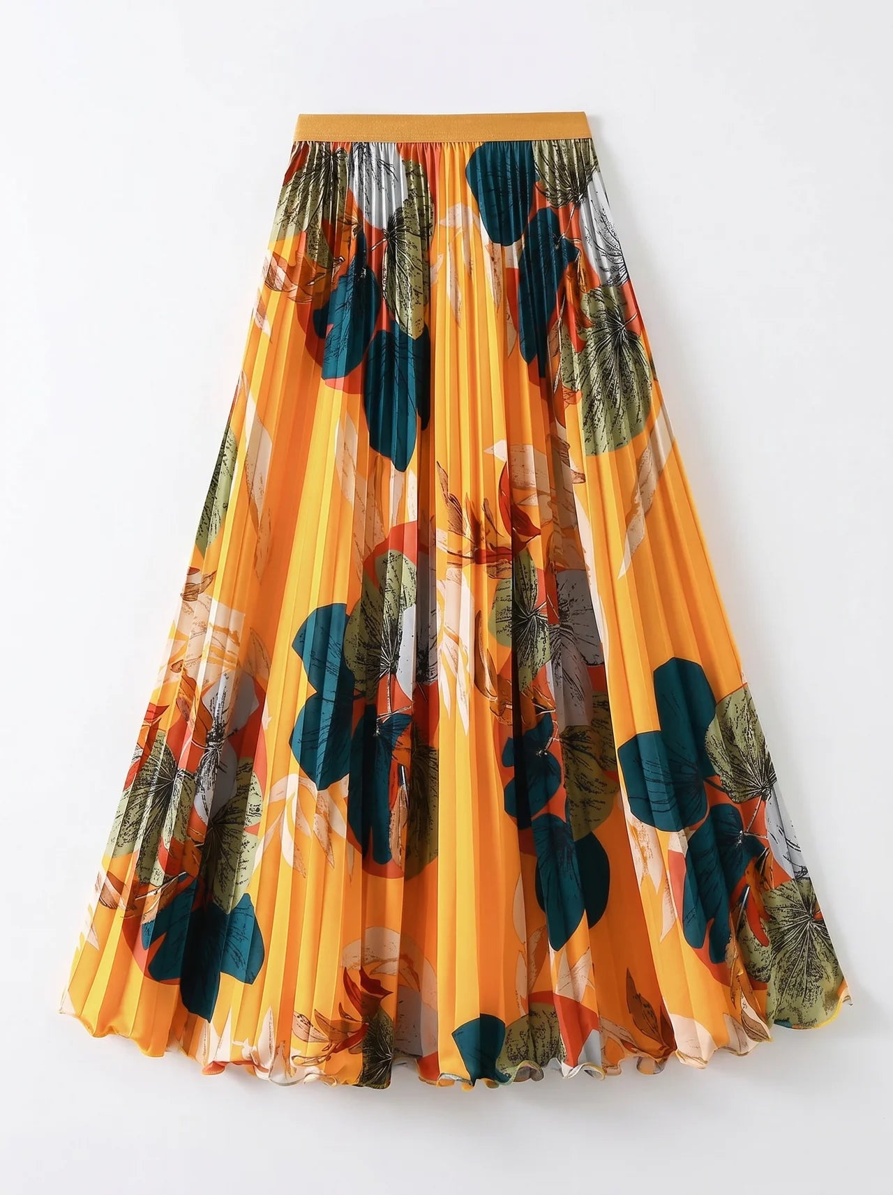Cambronne Geplisseerde Maxi Rok met Tropische Bloemenprint