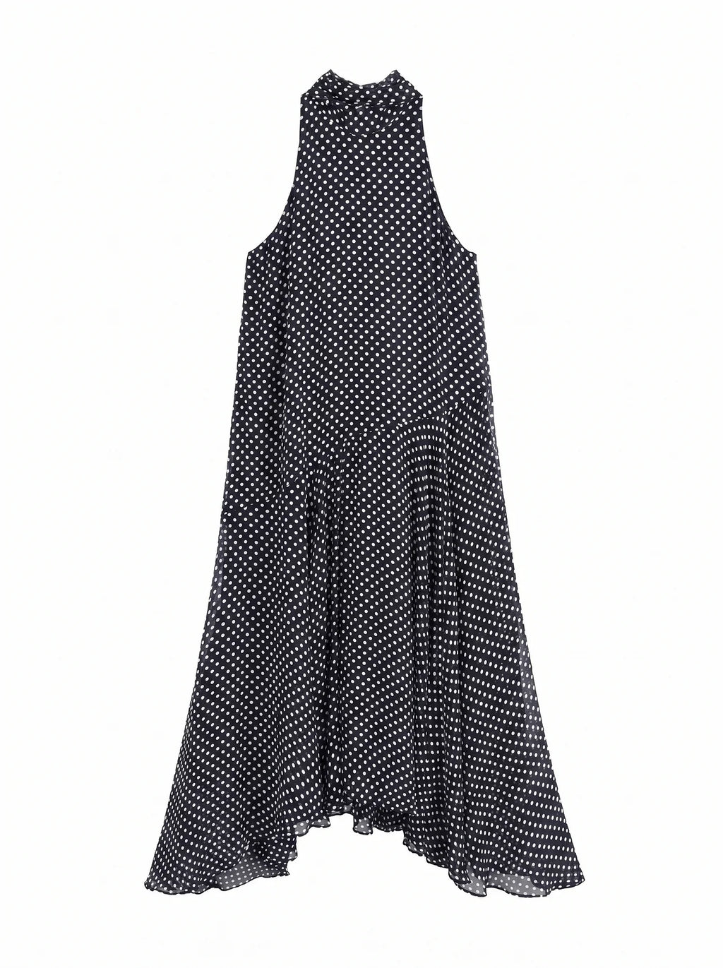 Oriane Chiffon Midi Jurk Polkadot Halternek