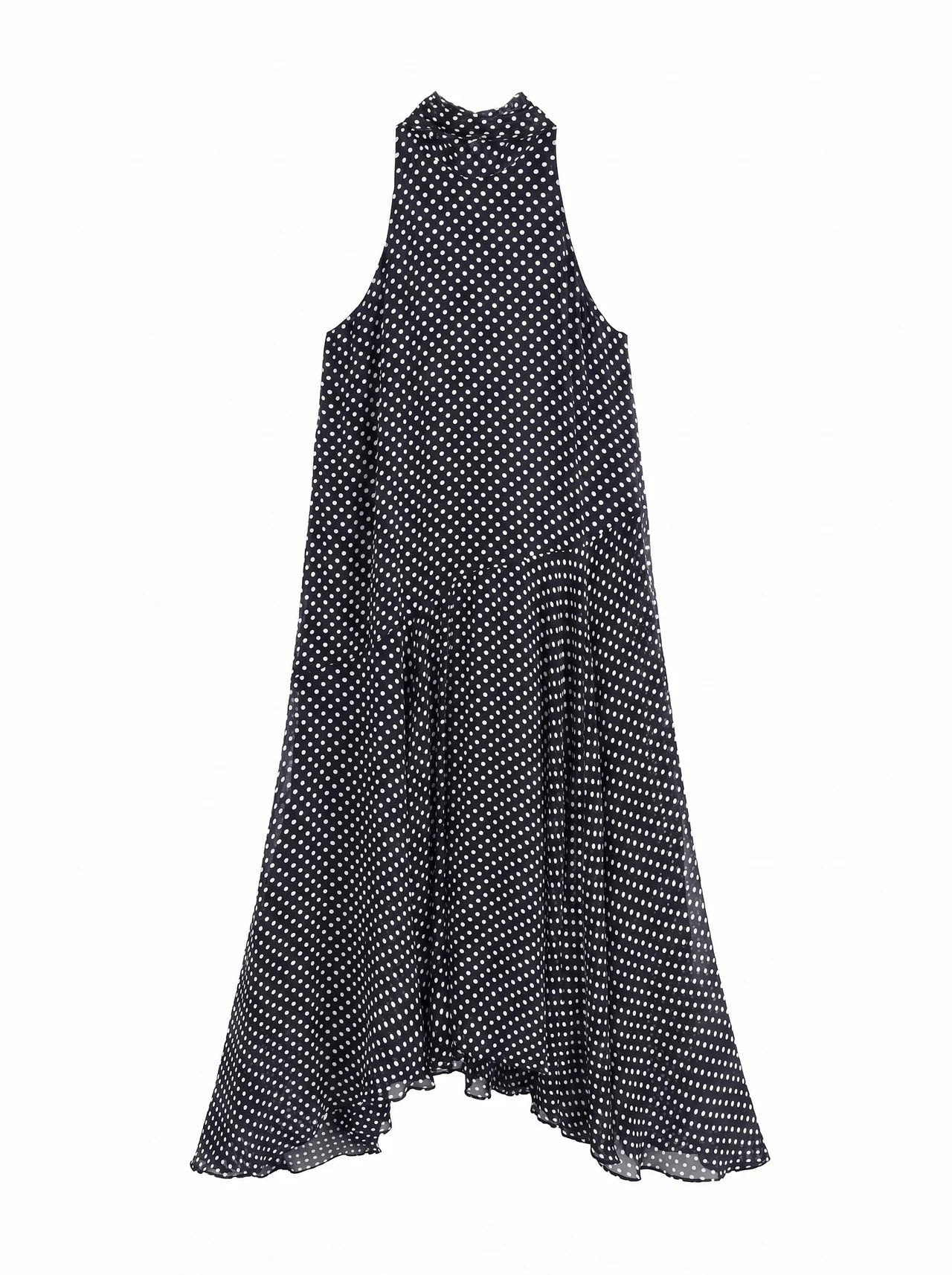 Oriane Chiffon Midi Jurk Polkadot Halternek