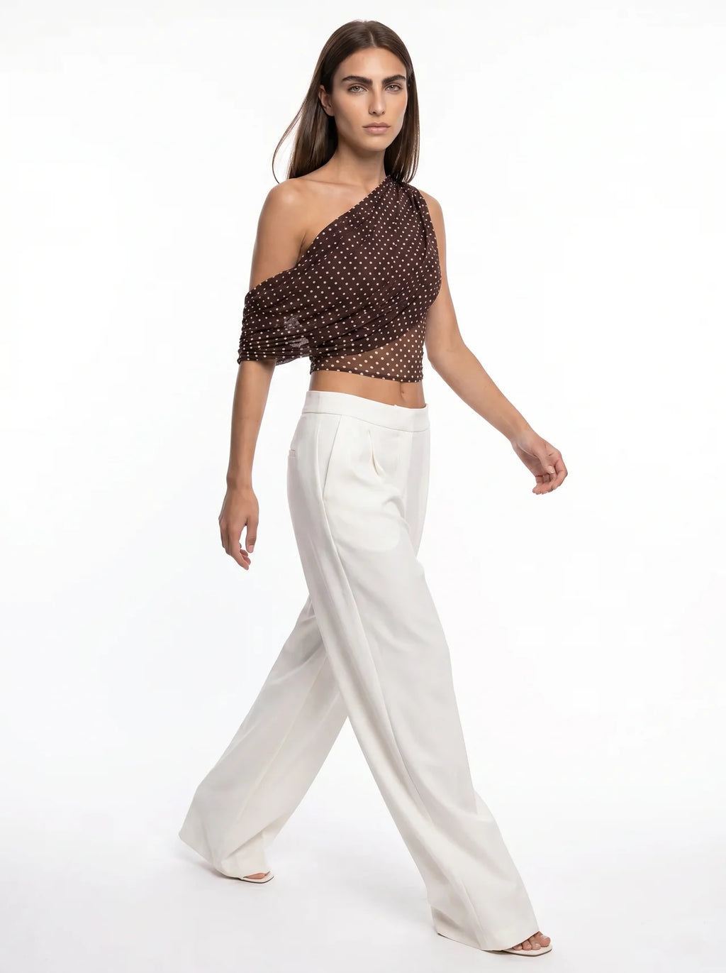 Clothilde One Shoulder Top met Stippenprint