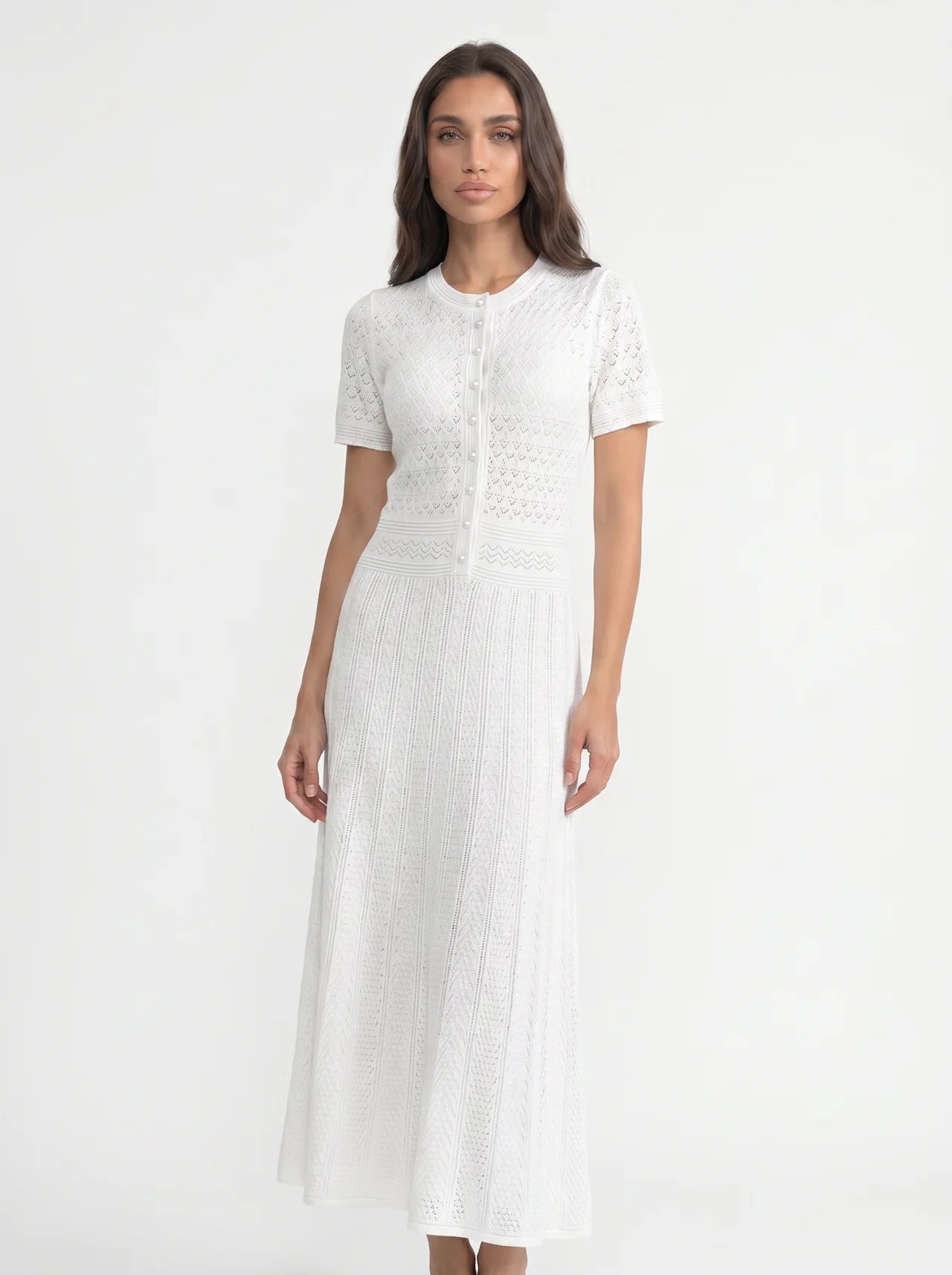 Isolde Gebreide Midi Jurk met Knoopsluiting