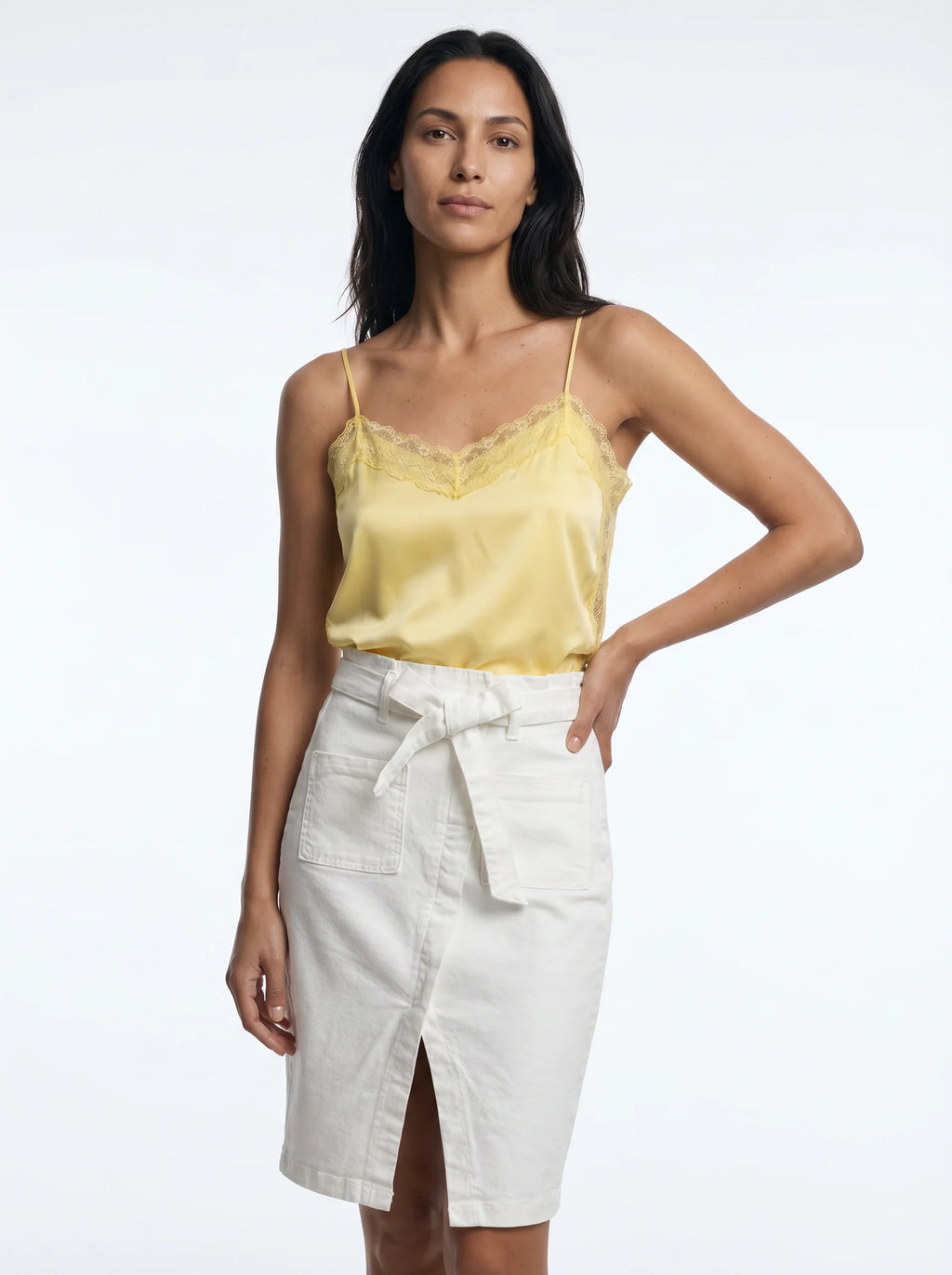 Palatine Witte Jeansrok met Strikband en Split