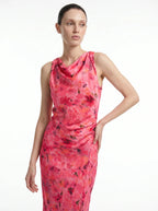 Liliane Bloemenprint Midi Jurk Watervalhals Ruching