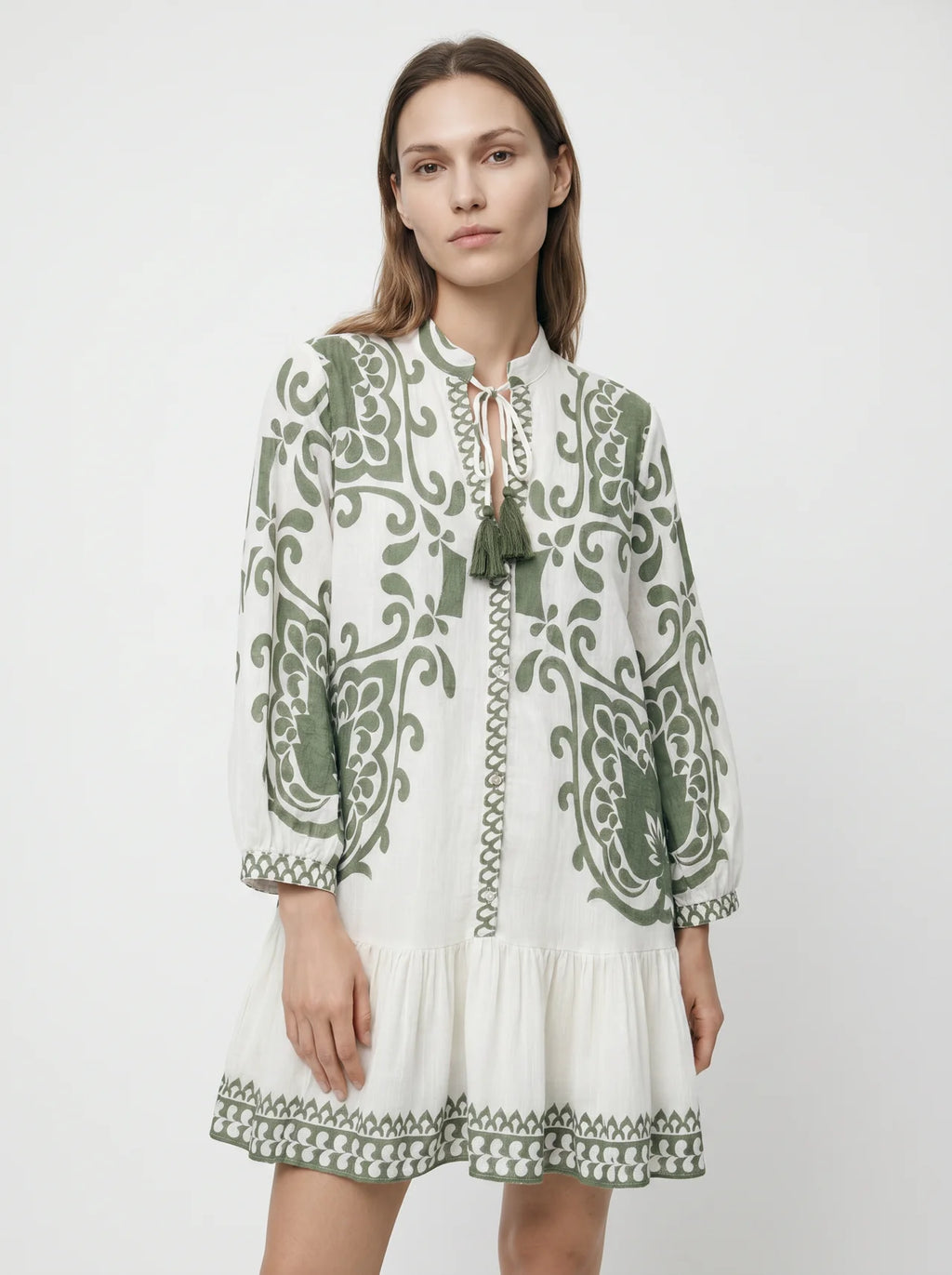 Virginie Mini Jurk Medaillonprint Ballonmouwen Kwastjes