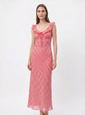 Flore Midi Jurk met Ruches Hals en Gingham Ruit
