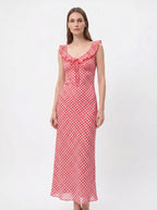 Flore Midi Jurk met Ruches Hals en Gingham Ruit