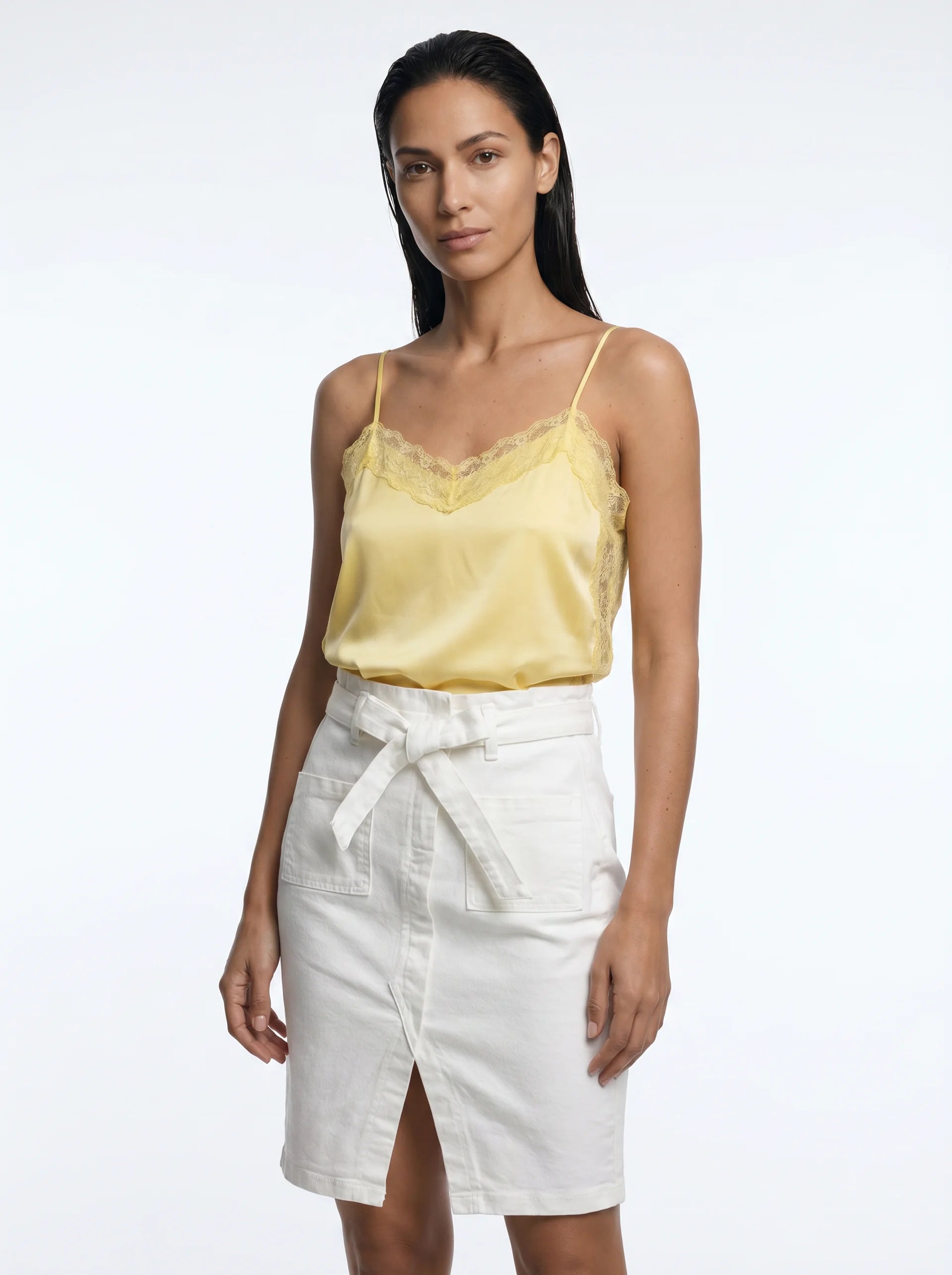 Palatine Witte Jeansrok met Strikband en Split
